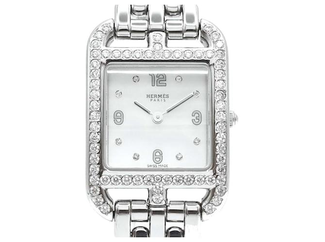 Hermès Cape Cod Diamond Stahl-Uhr Silber 