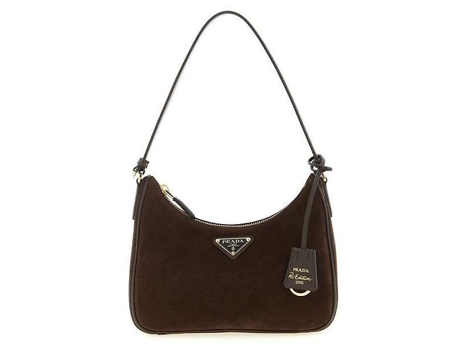Prada Mini bolsa de camurça Réedition Marrom