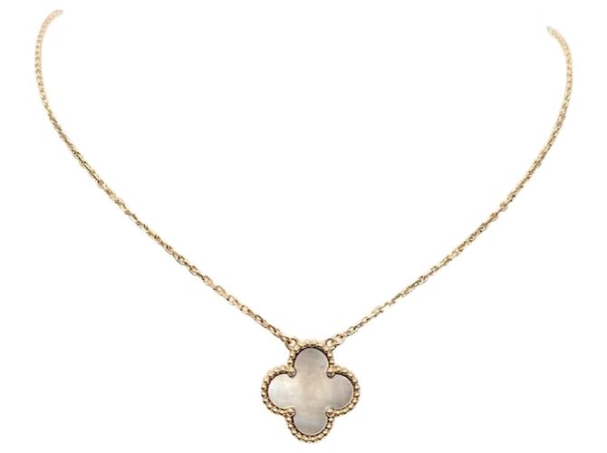 Van Cleef & Arpels Rose Gold Gray Vintage Alhambra Pendant Necklace Brown 