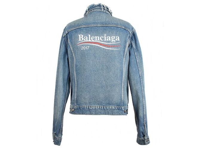 Balenciaga Wave Logo Denim Jacket Blue