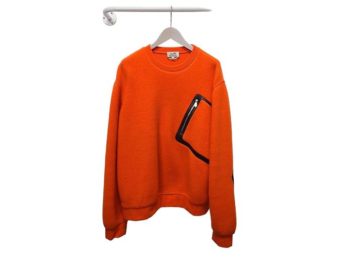 Hermès Suéter de malha de cashmere com detalhe de remendo em couro laranja