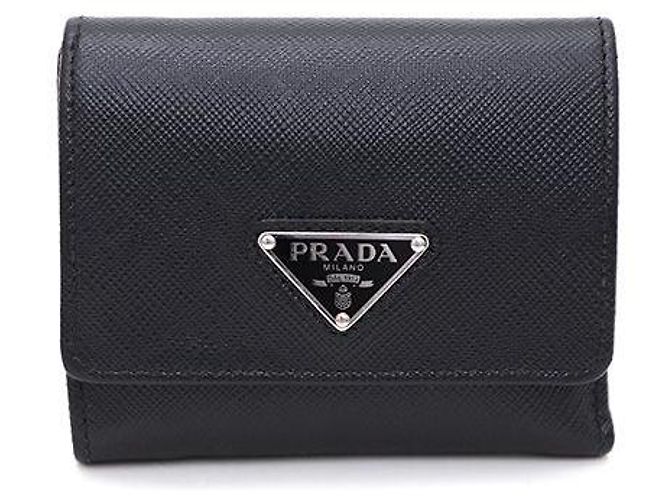 Prada Triangle Logo Saffiano Leder Geldbörse Schwarz