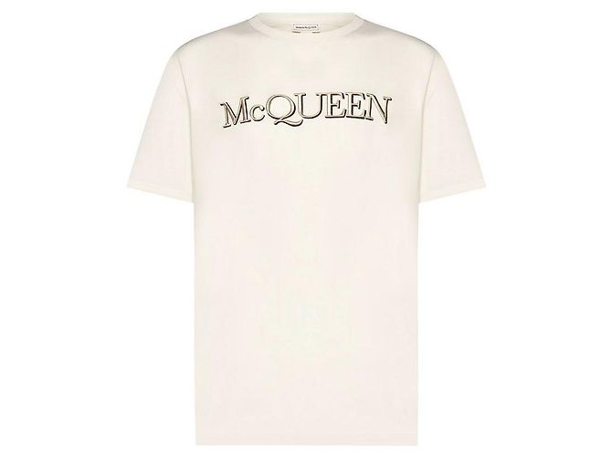 Alexander Mcqueen T-Shirt mit Logo-Stickerei Creme Weiß