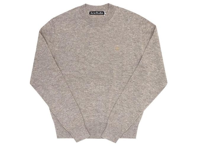 Acne Strick Melange Greige mit Logo-Patch Weiß 