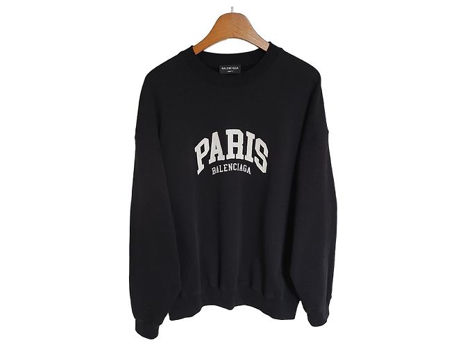 Balenciaga Schwarzer Sweatshirt mit gesticktem Paris-Logo