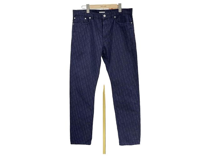 Dior Pantaloni in cotone Oblique Navy Blu