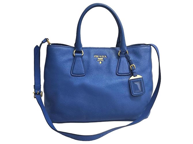 Prada Bolsa Tote e Bolsa de Ombro Vitello Daino Azul