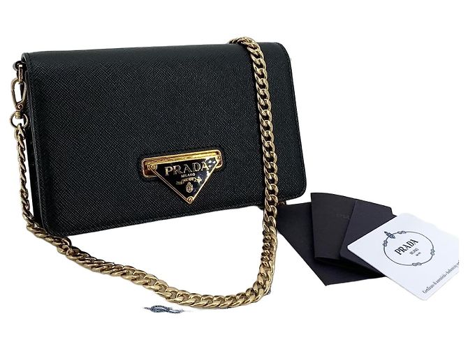 Prada Bolsa transversal Saffiano Triangle Logo Flap Chain Preto