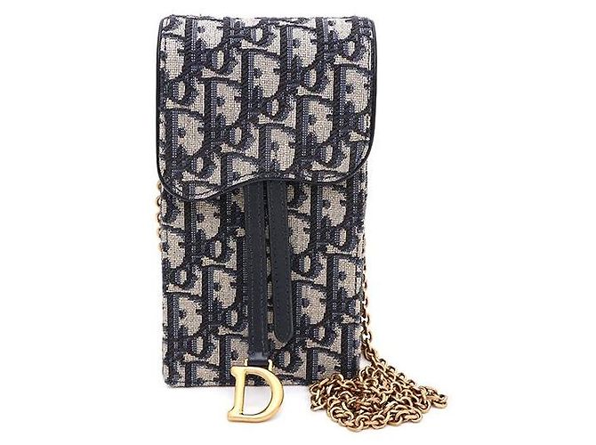 Dior Mini borsa a tracolla Oblique Saddle Gold Chain Blu