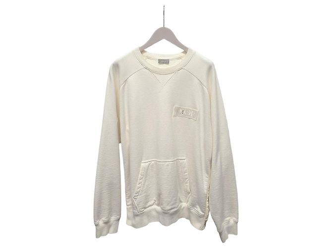Dior Sacai Sweatshirt aus cremefarbener Baumwolle mit Logo-Patch Weiß