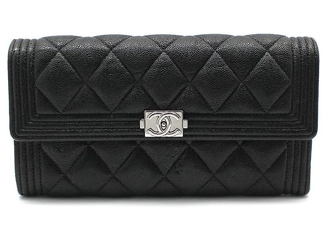Chanel Black Caviar Silver Boy Long Wallet
