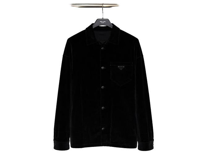 Prada Stretch Velvet Cotton Overshirt Jacket Silvery