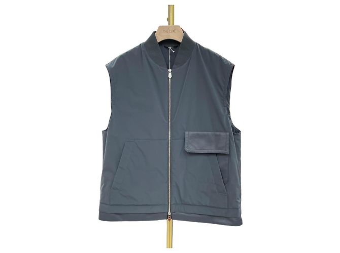 Hermès Weste mit Lederbesatz Grau Blau 