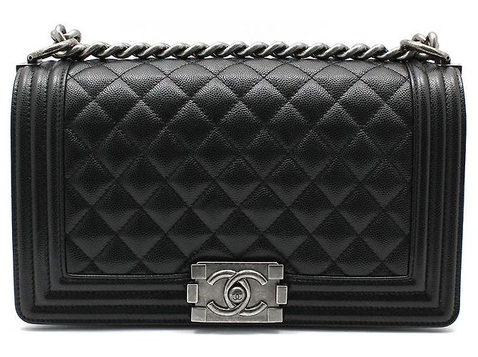 Chanel Borsa a tracolla Internal Chip/ Black Caviar Boy Bag Medium Nero