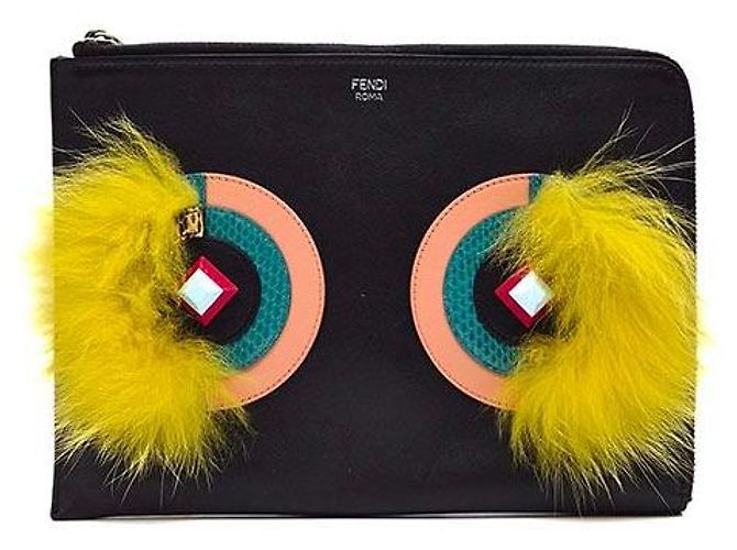 Fendi Monster Eyes Clutch Schwarz