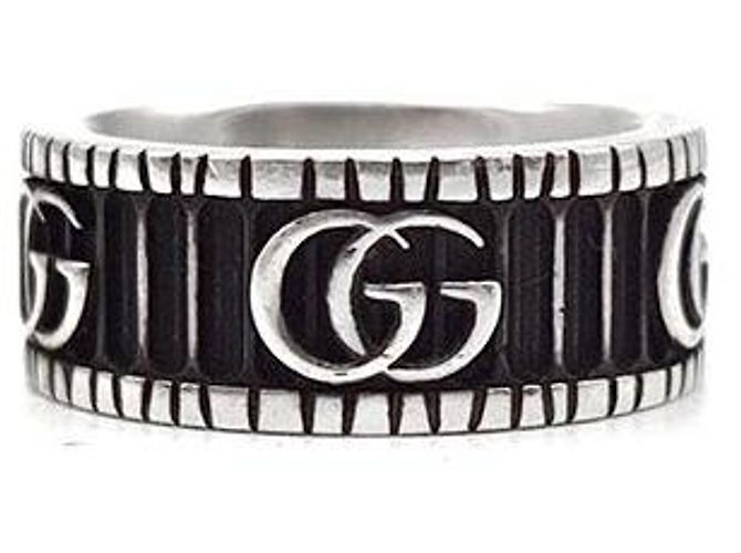 Gucci Breiter Silberring Schwarz 