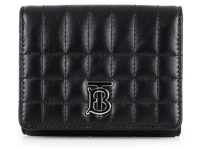 Burberry TB Logo gesteppte Ledergeldbörse mit Kette (Schwarz)