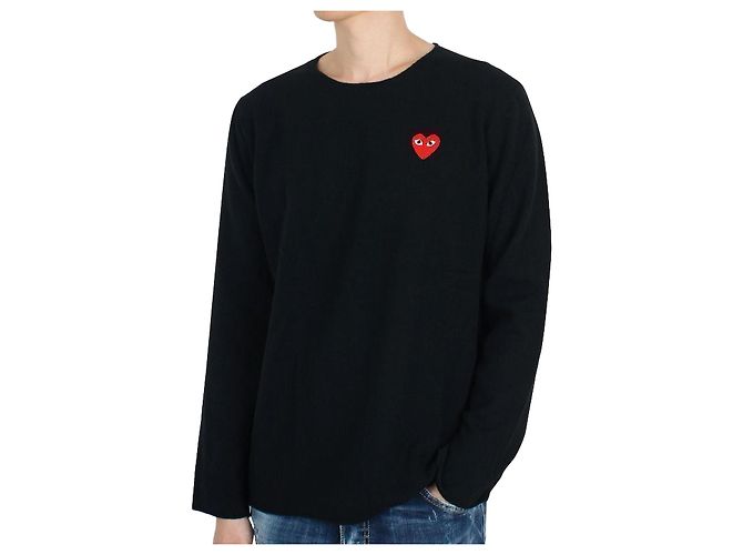 Comme Des Garcons Rundhals-Strickpullover mit rotem Patch für Herren (Schwarz) BLACK