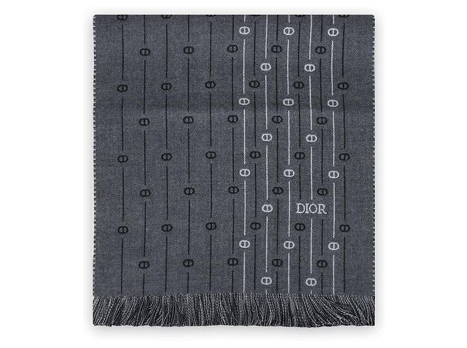 Dior Sciarpa in lana CD Icon Stripe Unisex (Charcoal) Marrone