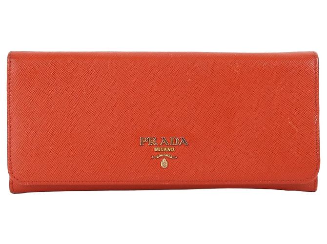 Prada Cartera larga Saffiano dorada naranja para mujer