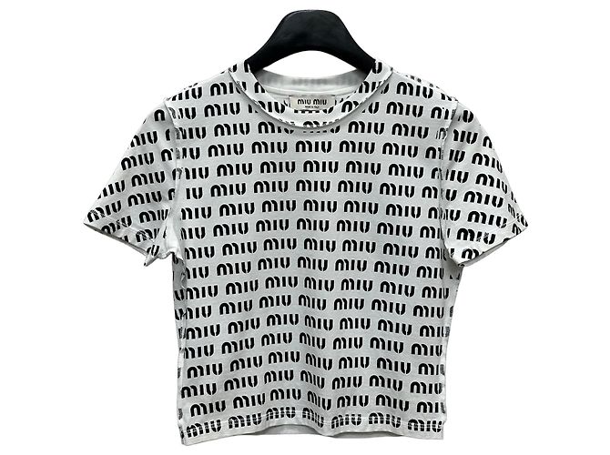 Miu Miu Camiseta de algodão estampada Prata