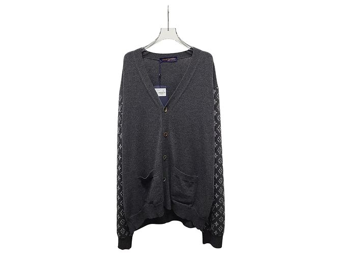 Louis Vuitton Monogramm-Mix Cardigan aus grauem Kaschmir Braun