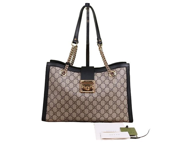 Gucci Canvas Padlock Medium Chain Bag Black