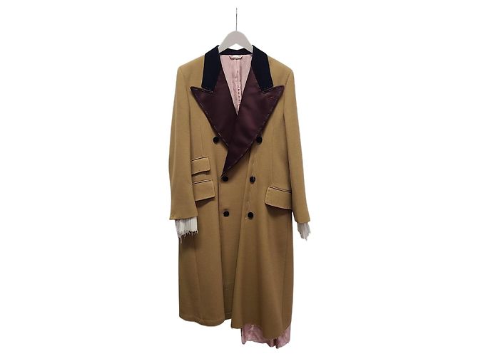 Gucci Stitch Craft Vintage Wool Coat Jacket Brown