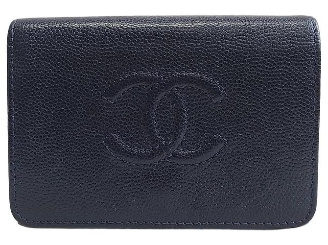 Chanel Navy Caviar CC Logo Three-Fold Compact Wallet Series Blue