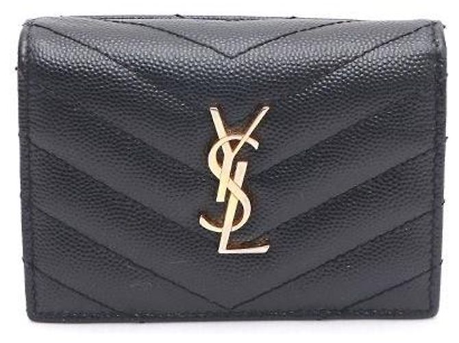Saint Laurent Compact Card Holder with Monogram in Gold Black