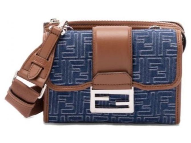 Fendi Bolsa Bagette Double Jacquard FF Denim Multicor