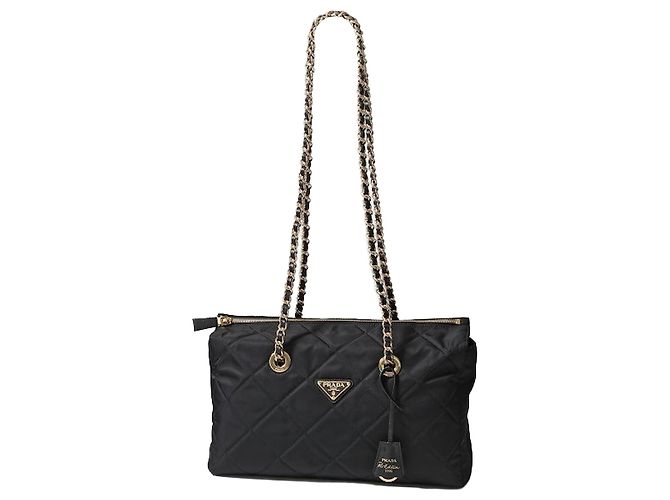 Prada Borsa Tote in Nylon con Catena Réedition Nero
