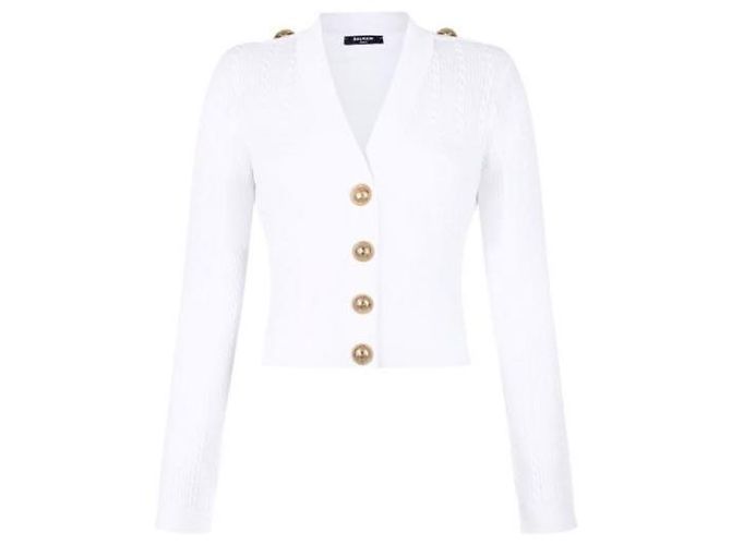 Balmain Cardigan mit Zopfmuster Weiß