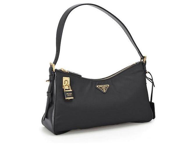 Prada Bolsa de ombro Emre Large de nylon e couro com cadeado ODO Preto