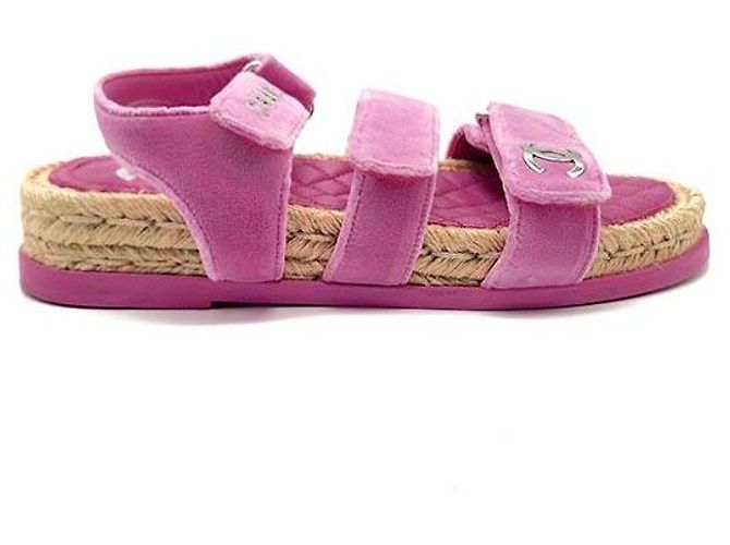 Chanel Sandalias Espadrilles de Terciopelo con Velcro Rosa