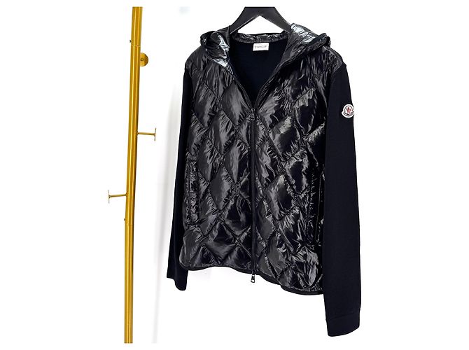 Moncler Wool Knit Hooded Padded Jacket Black