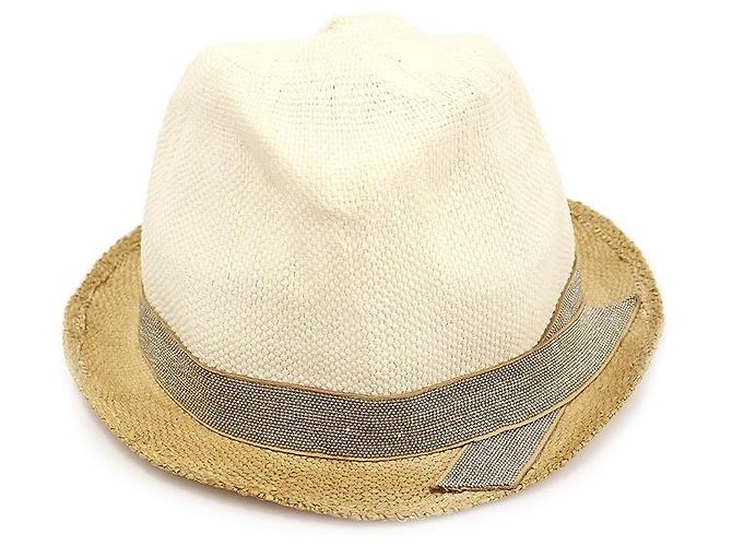 Brunello Cucinelli Cappello Fedora in paglia bicolore Marrone