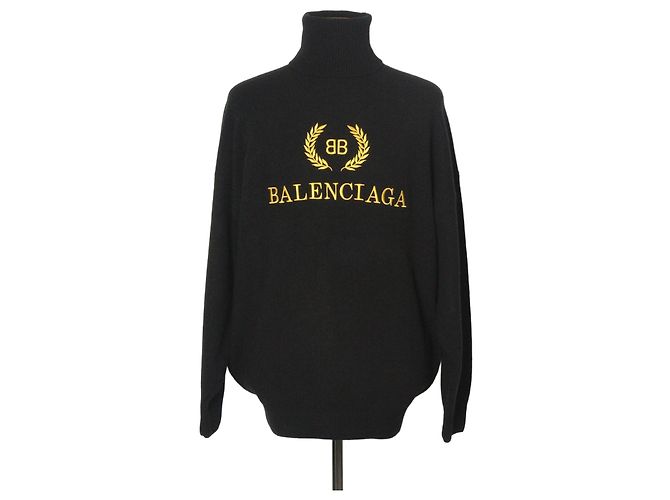 Balenciaga Pull à col roulé en cachemire avec logo brodé Noir
