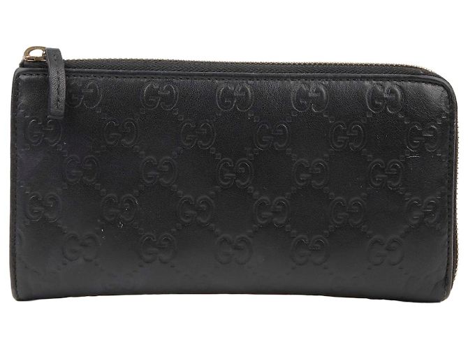 Gucci Black Shima Leather Zip Long Wallet