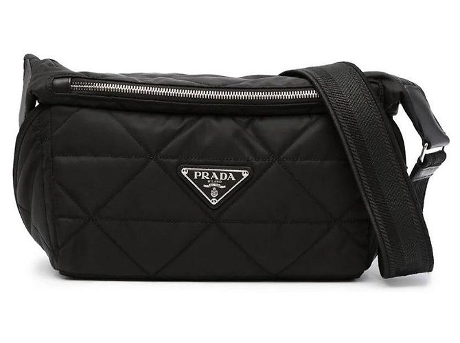 Saffiano Prada Quilted Nylon Bike Bag with Triangle Logo Patch Black