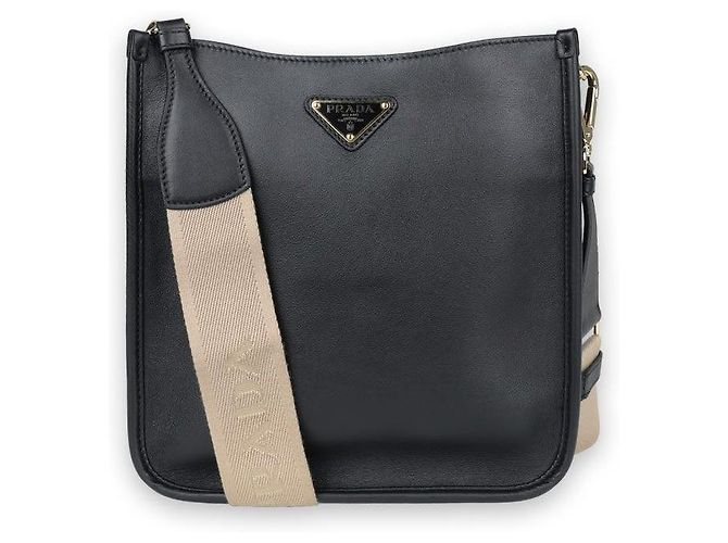 Prada Borsa a tracolla in pelle morbida con logo Triangle da donna (Nero) VRVO