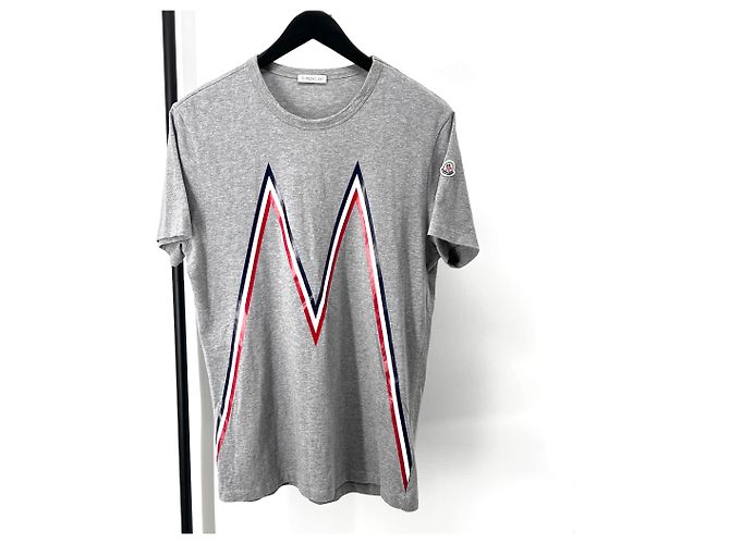 Moncler Logo Kurzarm-T-Shirt Grau Braun