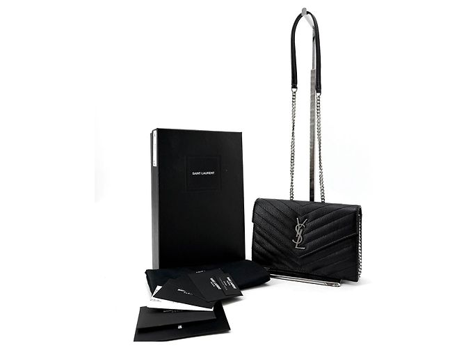 Saint Laurent Monogram Envelope WOC Chain Crossbody Bag Schwarz 