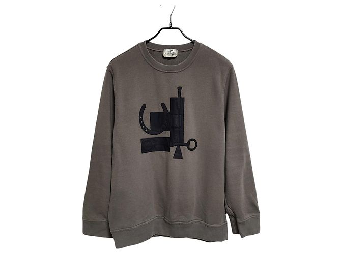 Hermès Fleece-Sweatshirt mit Lederpatch Braun 