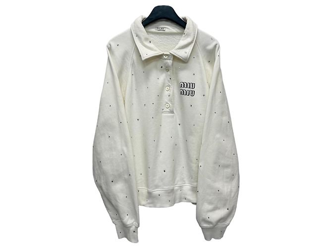 Miu Miu Sweatshirt mit Logo-Print und Strasssteinen Silber