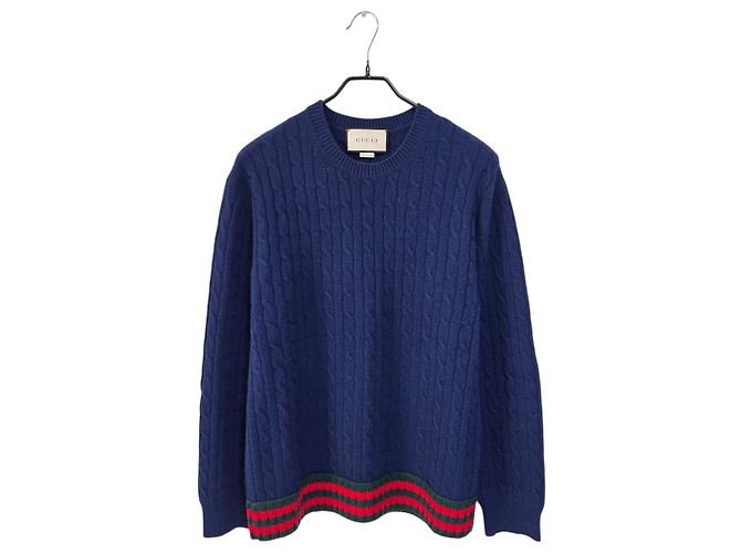 Gucci Web Cable Cashmere Knit Blue
