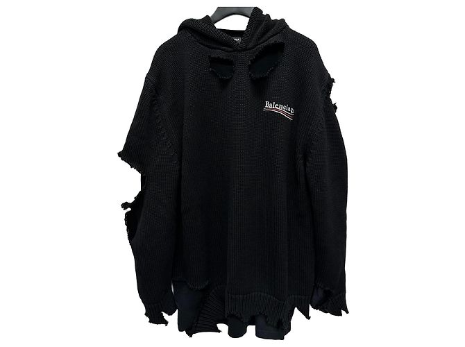 Balenciaga Distressed Strick-Hoodie Political Campaign Silber