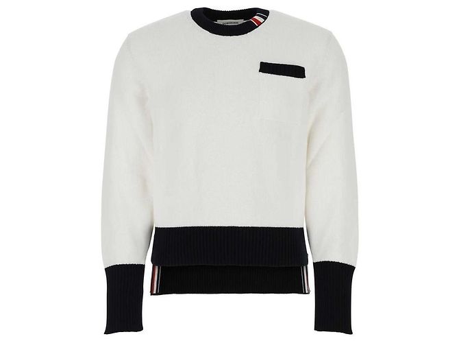 Thom Browne Three-Stripes Strick mit Tasche Weiß 