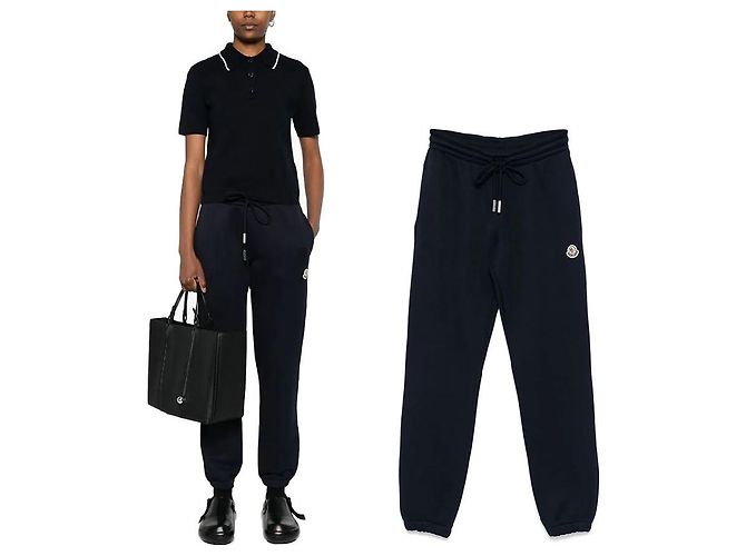 Moncler Pantalones de chándal de algodón con logo Negro