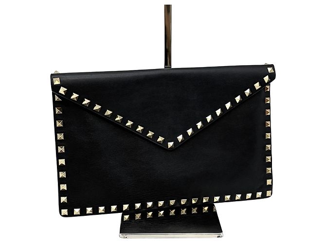 Valentino Rockstud Envelope Flap Clutch Bag Black Schwarz